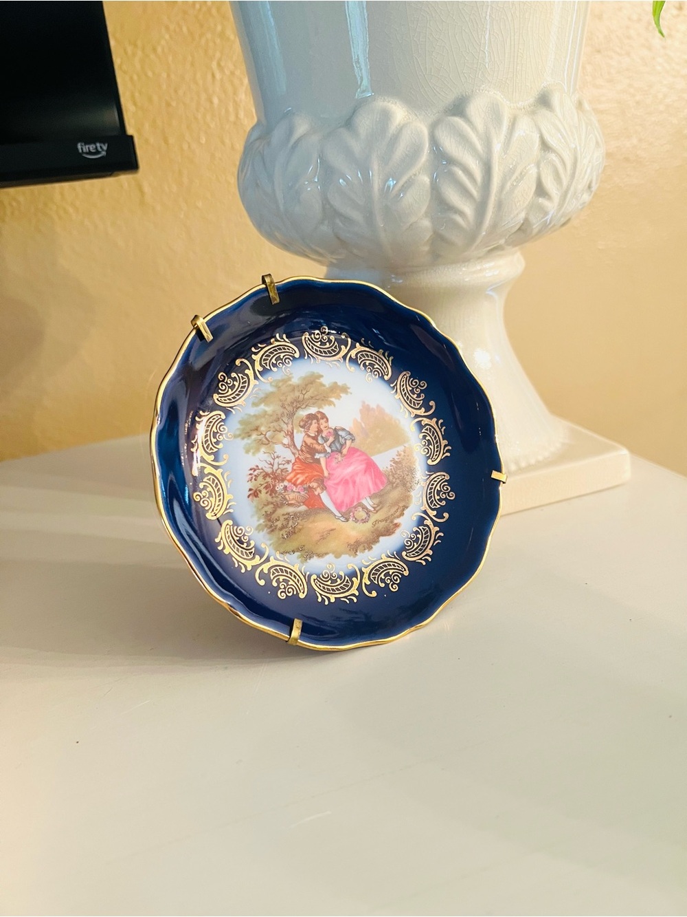 Limoges Cobalt Blue Porcelain Butter Pat Plate with Gold Accent